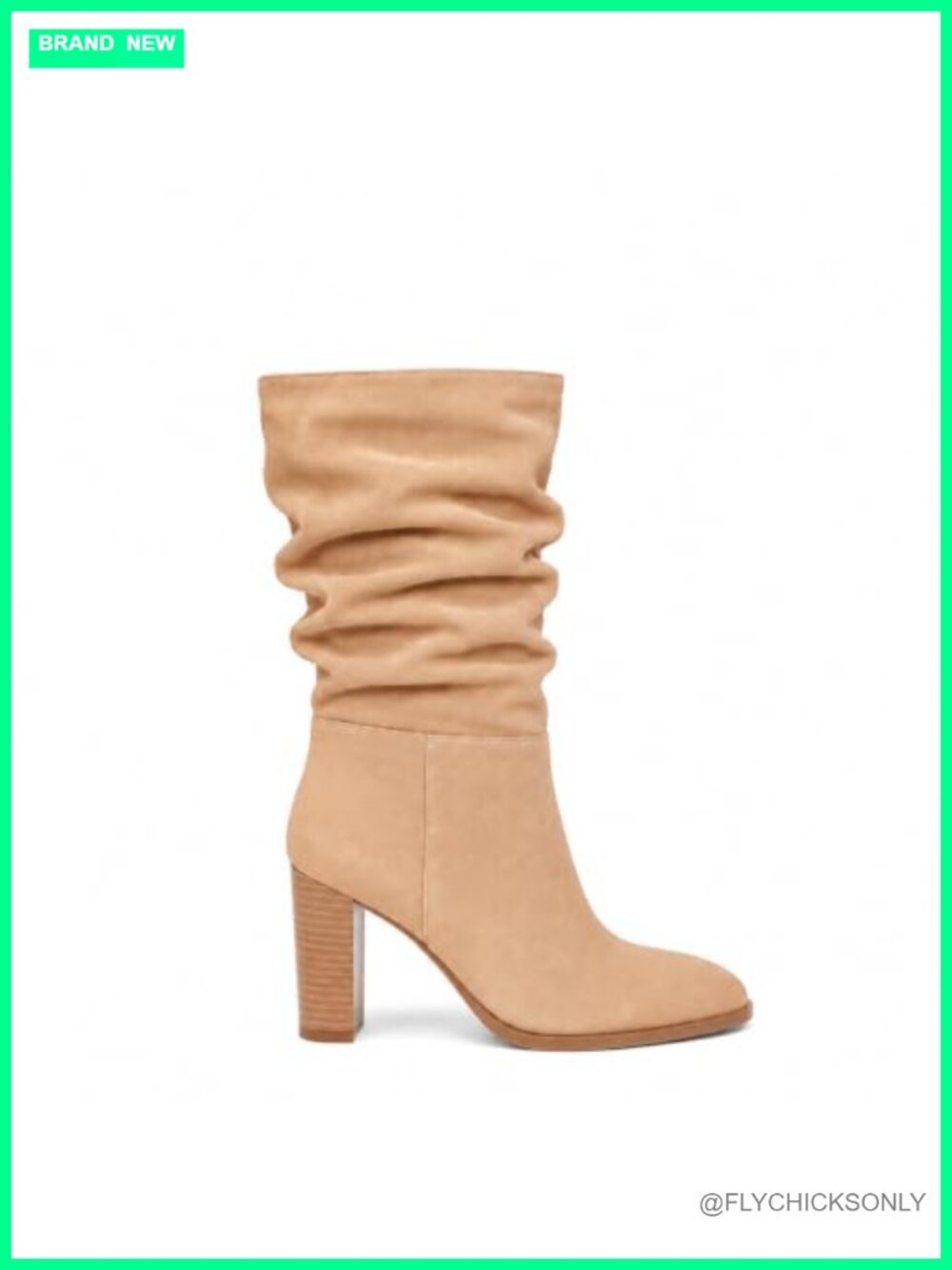 Suede Mid Calf Slouch Boots Chunky Block Heel Zip Up Women's